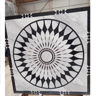 China Parquet Around Entrance Flooring Medallion Pattern Black And White Marble Waterjet Design for sale