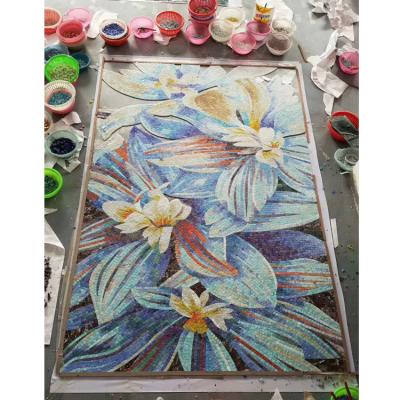 China Handmade Parquet Flower Pattern Mosaic Slabs Wall Decoration for sale