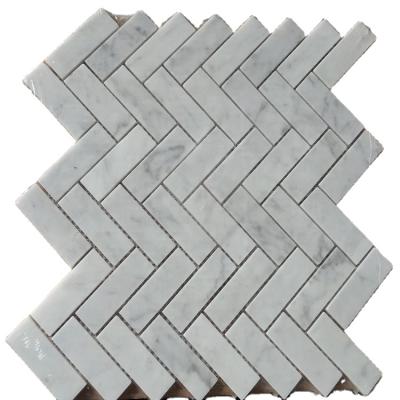 China Parquet White Marble Mosaic Slab, Herringbone Mosaic Slab for sale