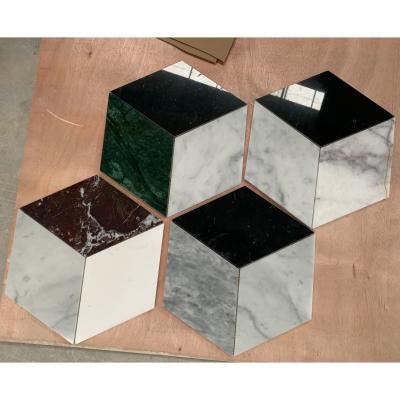 China Parquet Color Marble Mixed Mosaic Slab, Irregular Mosaic Slab for sale