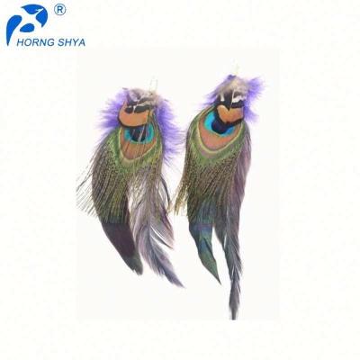 China ER-62 Customized Natural Purple Feather Size Design Peacock Antique Earrings for sale