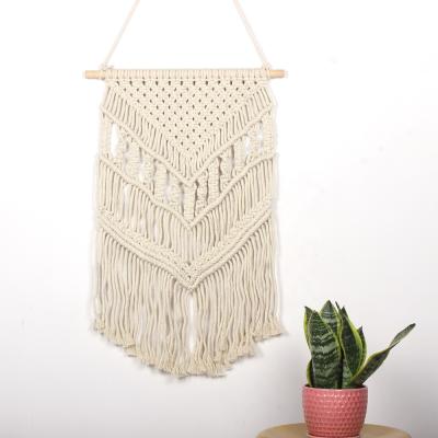 China Macrame Planter Basket Yarn Cotton Planter Pot Hanger Handmade Tassel Hanger Wood Planter Shelf Tapestry Apartment Dorm Room Hanging Decoration for sale