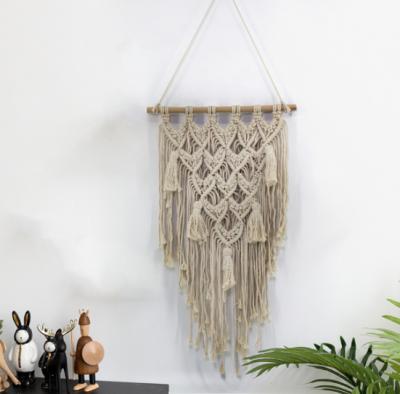 China TA7191 Handmade Woven Pure Cotton Yarn Tapestry Living Room Wall Cotton Tapestry With Tassels for sale