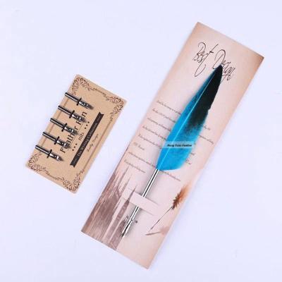 China Hot Antique Quill Duck Feather Ball Pen For Promotional Metal Writing Sapphire Feather Pen for sale