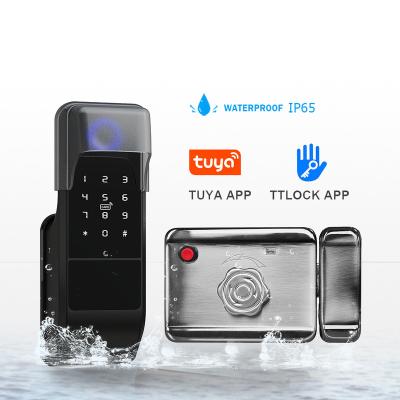 China TTlock Tuya App Home Office Hotel Apartments Waterproof Fingerprint Password Card Trigger Electric Rim Door Locks Wifi Smart Locks for sale