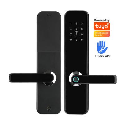 China TTlock Tuya WiFi Home Office Apartments Hotel Digital Fingerprint Smart Door Lock Alexa Password App Home Smart Lock Handle Electric Cerradura Inteligente for sale