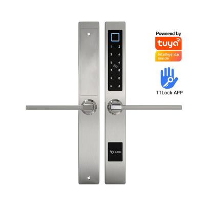 China TTlock Tuya WiFi Home Waterproof Biometric Handle Office Apartments Hotel Fingerprint Smart Door Lock For Sliding Door Aluminum Glass Door for sale