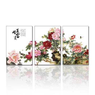 China Modern Chinese 3 Piece Canvas Wall Art Peony Wall Painting Pink Peonies Art Painting for sale