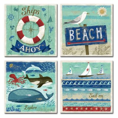 China Modern Cute Design Seascape Sea Animal Sea Sport Printing Oil Painting Canvas Wall Arts For Kid Washroom for sale