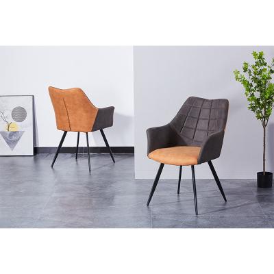 China Comfortable Wholesale Modern Dining Chair Two-color Stitching Comfortable  Arm Chair Made Leather Steel Legs for sale