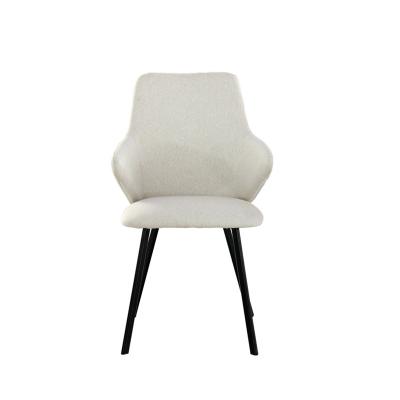 China Luxury Wholesale Cheap Modern Design White Dining Chair Hotel Living Room Arm Chairs With Fabric Steel Legs for sale