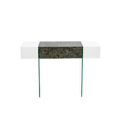 China Smart Smart Rectangular Console Table For Living Room E1 MDF middle in 3D paper finish 12mm clear tempered glass legs for sale