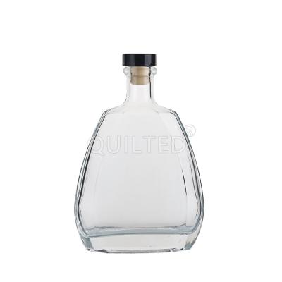 China New Design Beverage Special Shaped Juice 500ml Spirit Flat Clear Glass Bottle With Cork Lid Wholesale for sale