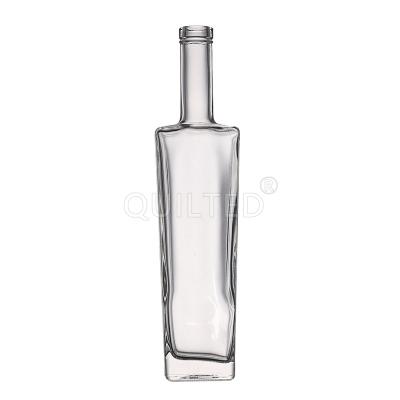 China High Quality Clear Beverage Vodka Wine 500ml Flat Shape Glass Liquor Bottle With Cork Lid for sale