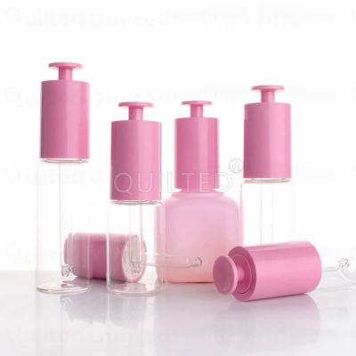 China Custom Clear Shoulder 30ml Personal Care Skin Care Serum Glass Cosmetic Oil Bottle With Pink Plastic Dropper for sale