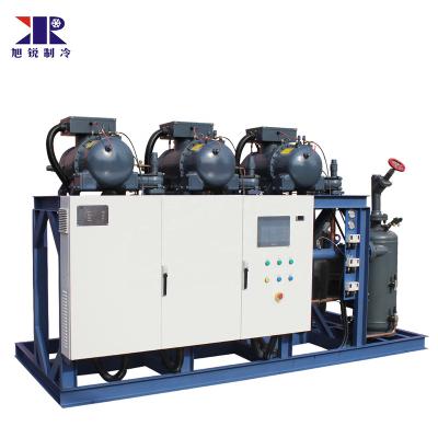 China Hotels Screw Compressor Racks Condensing Unit With PLC Electrical Control Box Industrial Cooling Device for sale