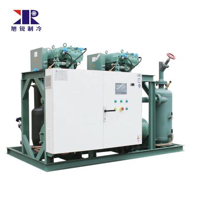 China Hotels Seafood Frozen Bonito Tuna Condensing Unit Screw Compressor Racks Industrial Refrigeration Evaporting Cooling Supplied Parallel for sale