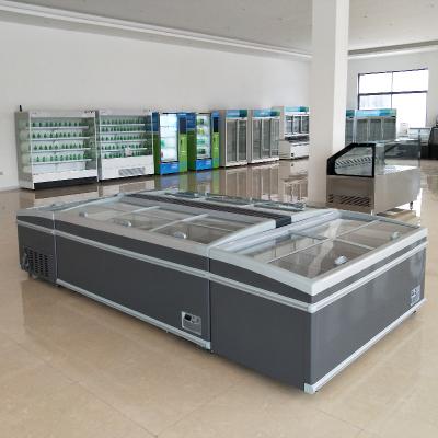 China High Temperature Curved Door Glass Island Cooler Display Freezer For Supermarket for sale