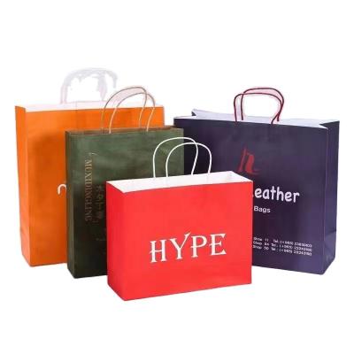 China Luxury Handmade Logo Print Red Brown Paper Bags Logo Print Paper Shopping Bag for sale