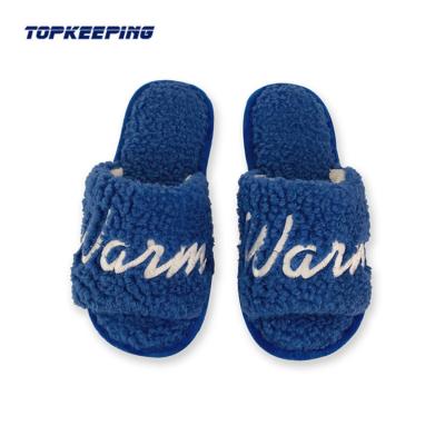 China Winter 1D0056 Cheap Outdoor Blue Fluffy Plush PVC Warm Fur Slide Slipper for sale