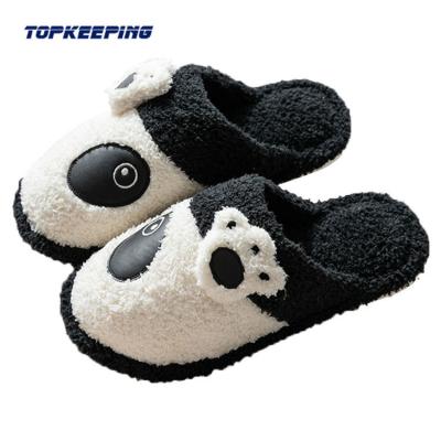 China New Design 1D0095 Man Anti-slip PVC Faux Fur Female Indoor Black And White Slipper for sale