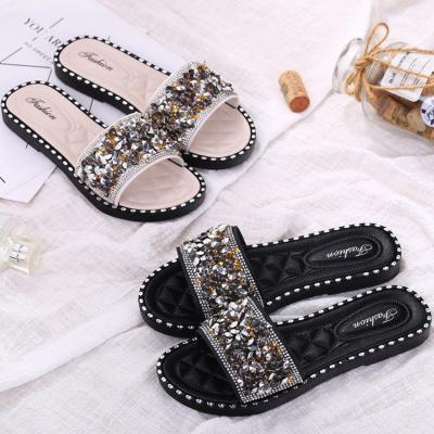 China 3E0003 Summer Anti-slip Custom Glitter Woman Flat Slide Sandal for sale