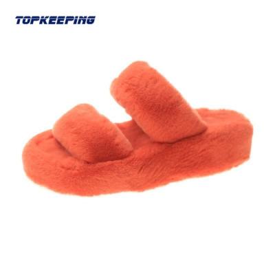 China Wholesale Fashion Trend 1D0055 2020 Fashion Double Strap Lady Hot Fur Furry Slipper for sale