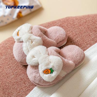 China Custom Fashion Trend 1D0088 Kid Bedroom Cute Pink Cute Bow Fluffy PVC Fur Slipper for sale