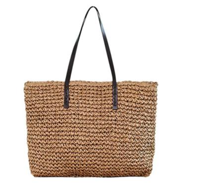 China Lulu&lucy Leather Women's Straw Woven Tote Large Beach Shoulder Bag Handmade Weaving Handbag for sale