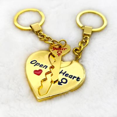 China Cheap Custom Made Love Hot Selling Valentine Couples Key Chain Couples Key Heart Cute Heart Key Eco-friendly I Love You Gift for sale