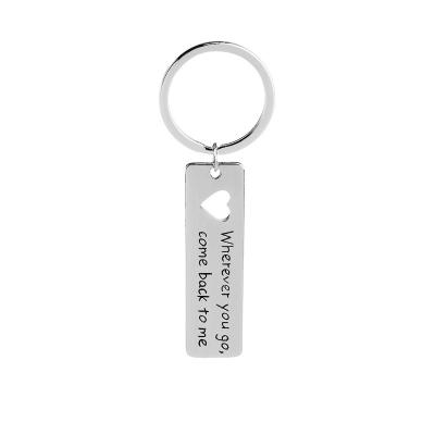 China Rectangle Shape Eco - Friendly Promotional Metal Hollow Out Loving Heart Couples Gifts Lettering Key Chain for sale