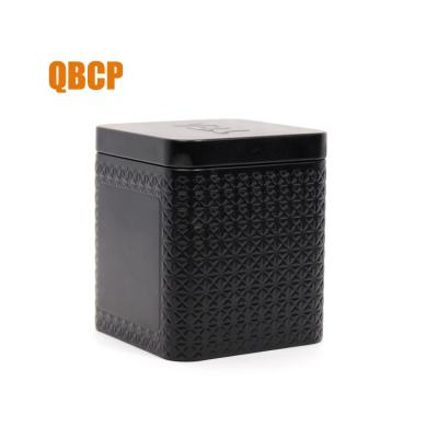 China Square Shape Matte Black Tea Beverage Airtight Lid Tin Can With Embossed Customer Logo On The Lid for sale