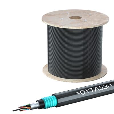 China Direct Buried Steel Tape 12 24 48 96 Armored FTTH 144 Core Fiber Optic Cable GYTA53 for sale