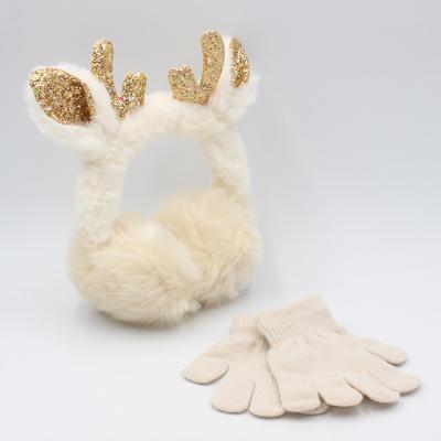 China Lovely Reindeer Fur Winter Ear Warmers Christmas Comfort Earmuffs Gloves Set Winter Warm Earmuffs For Kids EM19100046 for sale