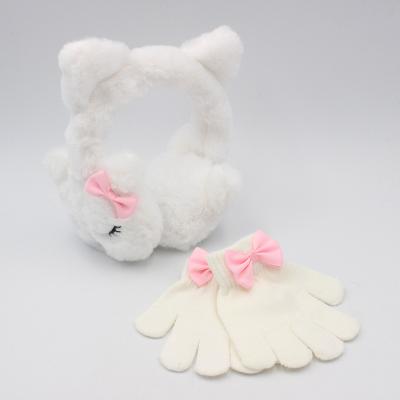 China winter new style cute warm white plush earmuff gloves sets for kids EM19100040 for sale