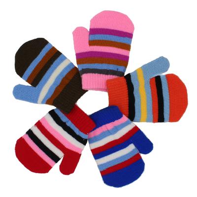 China Hot Daily Lifestyle Kids Mittens Cheap Colorful Stripe Gloves Kids Knit Gloves for sale