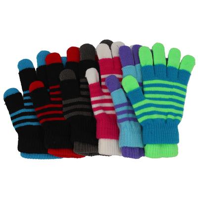 China Wholesale Lovely Daily Life Children's Cute Gloves Winter Knitted Stripe Pattern Kids Mitten Gloves for sale