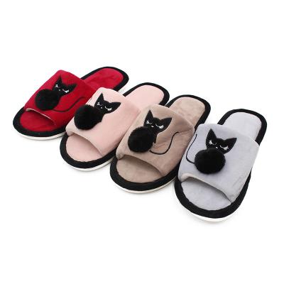 China Wholesale Cheap Shoes Lovely Cat Women Slippers Anti-slippery Plush Winter Bedroom Slide Furry Feminine Ladies Home Indoor Flat Slippers for sale