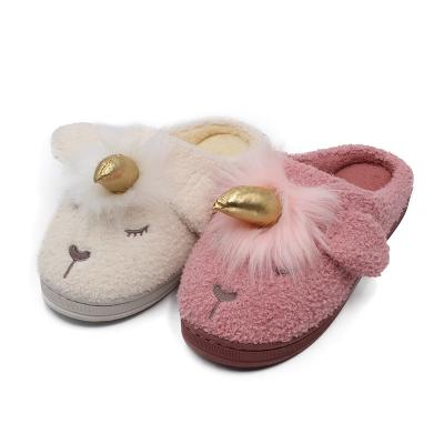 China Anti Slip Warm Non Slip Unicorn Plush Slipper Women Plush Unicorn Slippers For Girls for sale