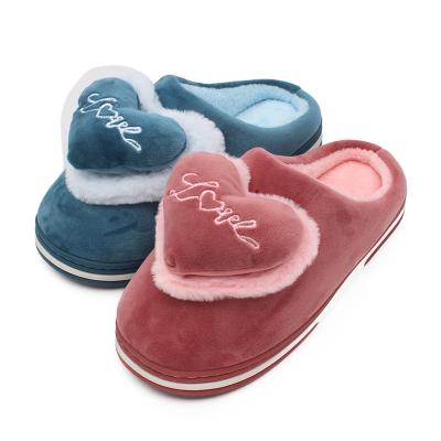 China Heart Anti-slippery Women's Plush Winter Slippers Shoes Ladies Feminine Girls Slippers Fluffy Flat Slide Slippers Customized Cheap for sale