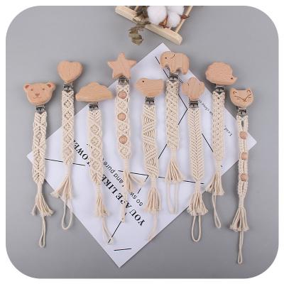 China BPA Free Healthy And Safe Handmade Woven Eco-Friendly Cotton Baby Pacifier Chain Boho Macrame Pacifier Clip for sale