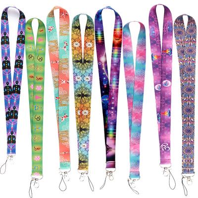 China Polyester Custom Printed Colorful Flower Pattern Mobile Phone Neck Strap Floral Pattern Neck ID Lanyards for sale