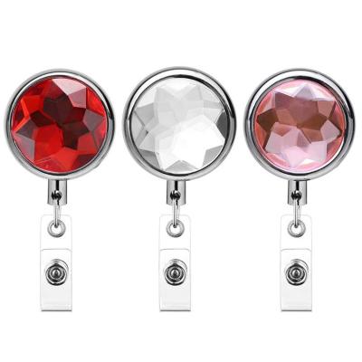 China Fashion Colorful Crystal Retractable Medical Decoration Badge Reel with Clip for sale