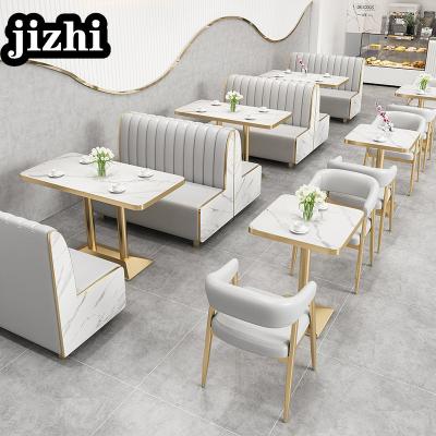 China Modern Customized Restaurant Booth Seating Set Marble Top Golden Dining Table And Chair for sale