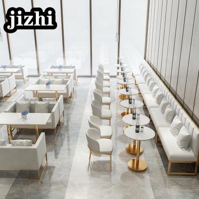 China Modern white marble top commercial dining table furniture restaurant cafe dining table and chair set for sale