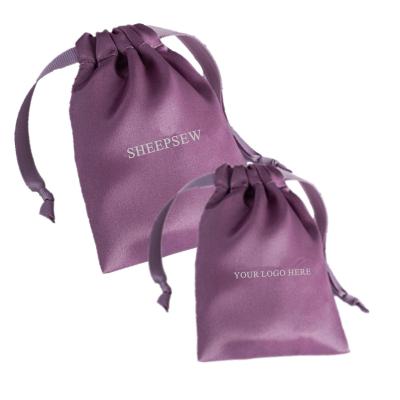 China Luxury SheepSew 13x10cm or Customized Colored Waist Drawstring Satin Jewelry Pouch Gift Dust Bag with Printed Logo for sale