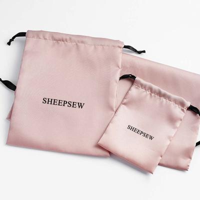 China SheepSew Logo 13x10cm Luxury Custom Wholesale Pink Drawstring Satin Package Jewelry Pouch Dust Bag for sale