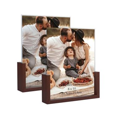 China Personalized Customization Wood Photo Picture Frame Rustic Wooden Picture Frame with Walnut Wood Base and High Definition Break Free Acrylic Covers for sale