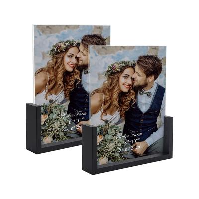 China Personalized Customization Hot selling acrylic photo frame is suitable for home office to place plexiglass and wooden U-shaped creative photo frame for sale