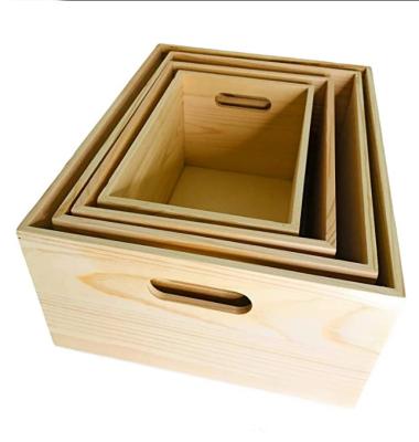 China China Custom Raw Wood  Unfinished Color Food Wooden Crate Storage Box For Bedroom Kitchen for sale